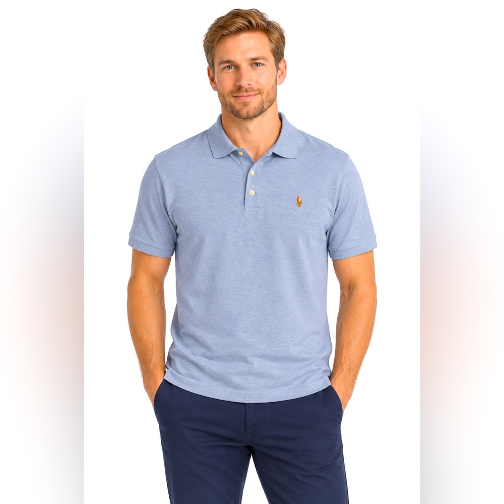 Polo Ralph Lauren Mens 4XB Big Light Blue Heather Short Sleeve Polo Shirt